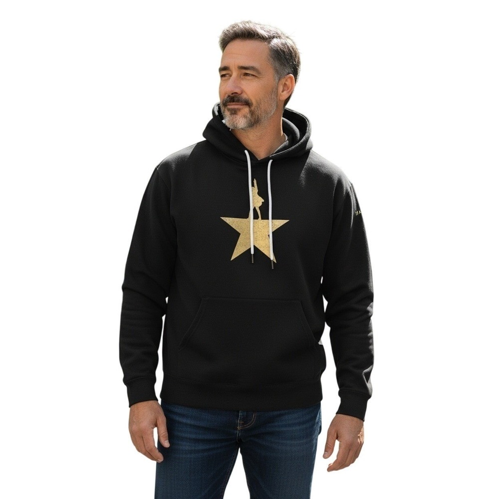 Hamilton NWOT Star Silhouette Hoodie Black Gold Musical Broadway Fan  Size XL